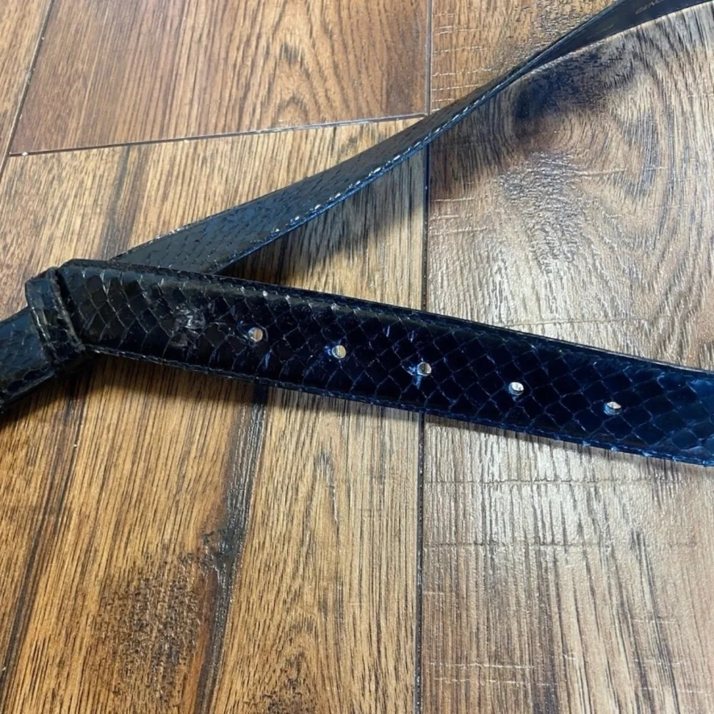 Vintage Leather Shop Genuine Snake Skin Black Belt w/Brass Gold Tone Buckle L